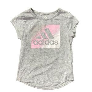 Adidas Girl’s Pink White Logo Short Sleeve Gray Tee Size 6X